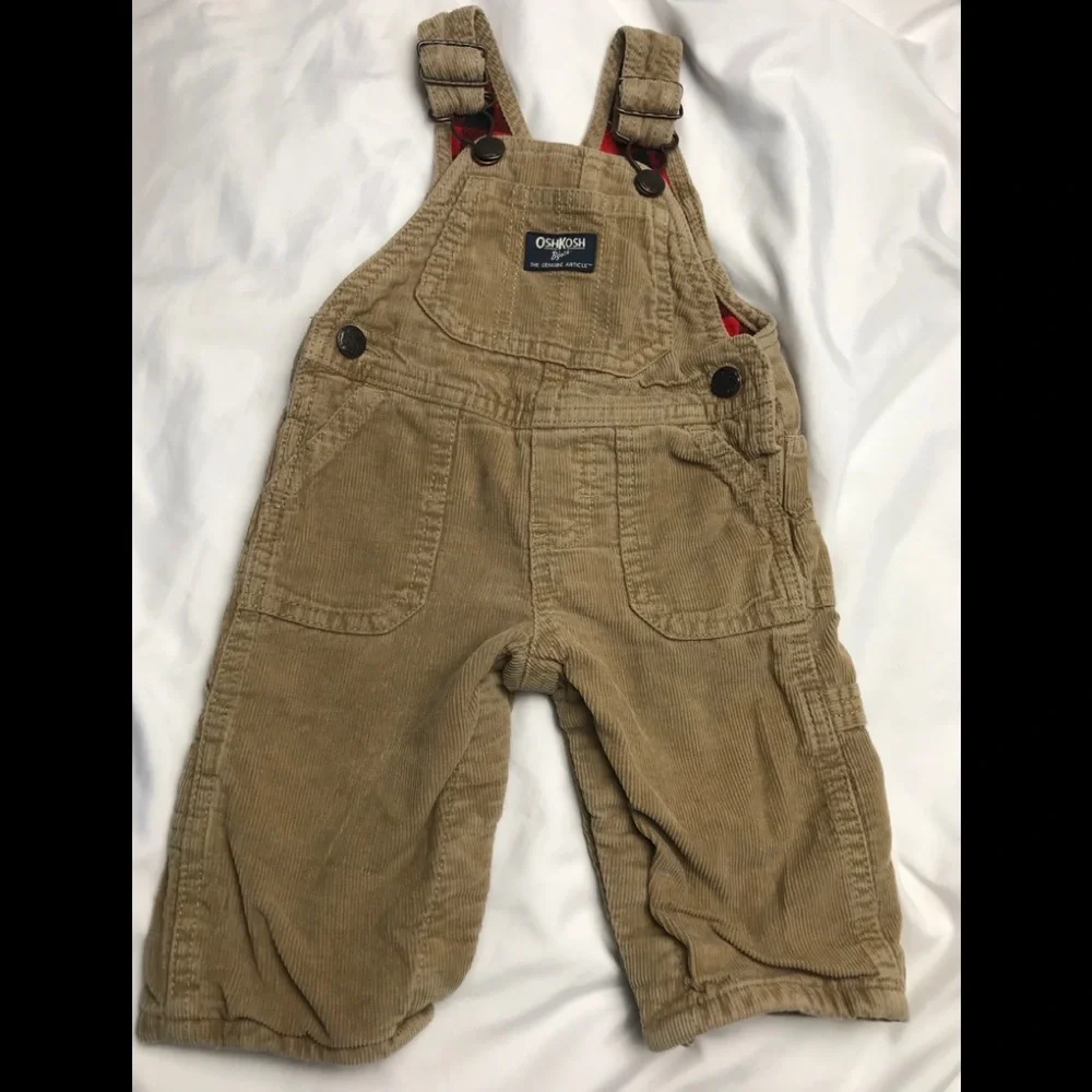 OSHKOSH BGOSH corduroy plaid lined overalls 6 M